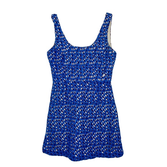 French Connection Dresses & Skirts - French Connection Blue Crochet A-Line Dress Women's Blue Crochet Colorful Sz 0